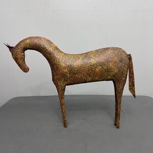 VTG Folded Metal Art Speckled Horse Sculpture 19x3x13.5”